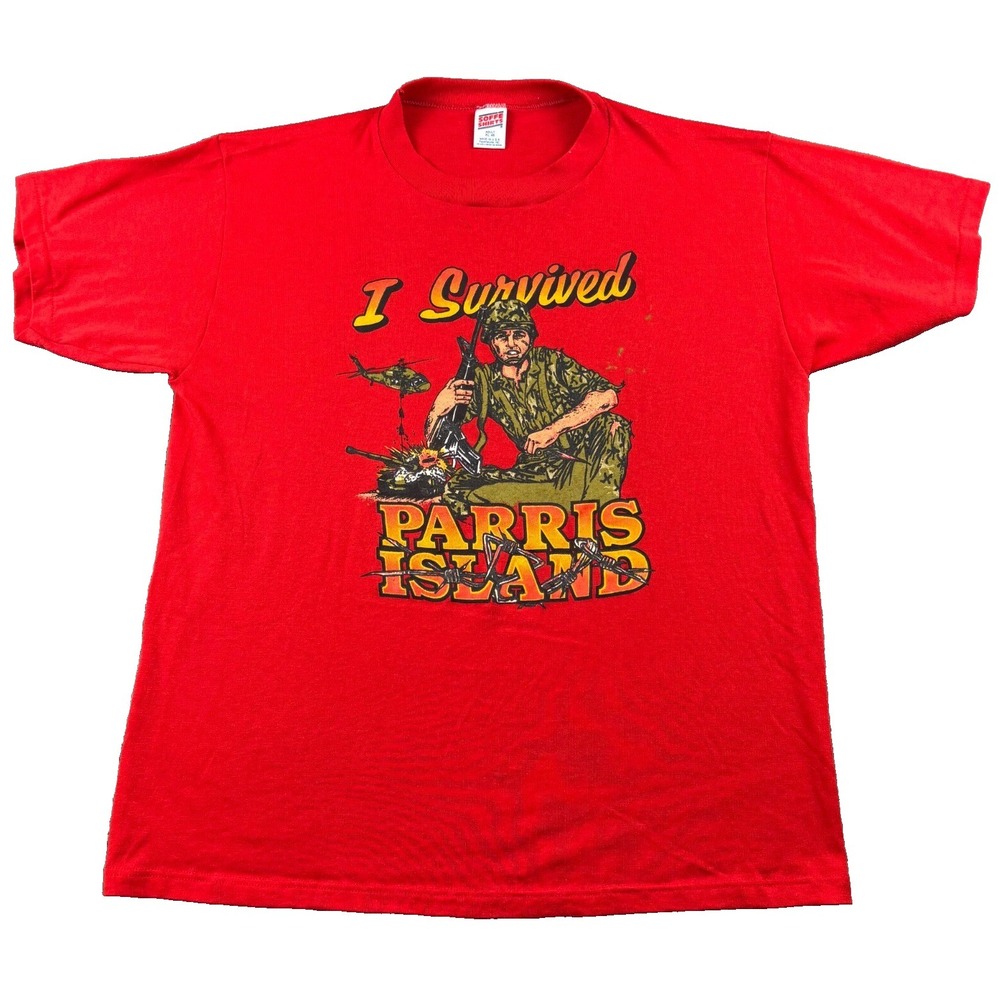 Vintage 90's Marine I Survived Parris Island Soffe T-Shirt Unisex XL Red Graphic